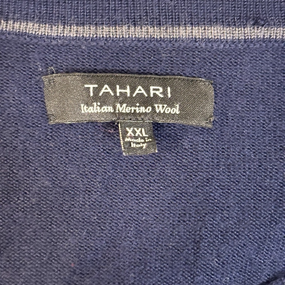 Tahari Extra Fine Italian Merino Wool Lightweight V-Neck Men's Sweater XXL Navy - Picture 6 of 9
